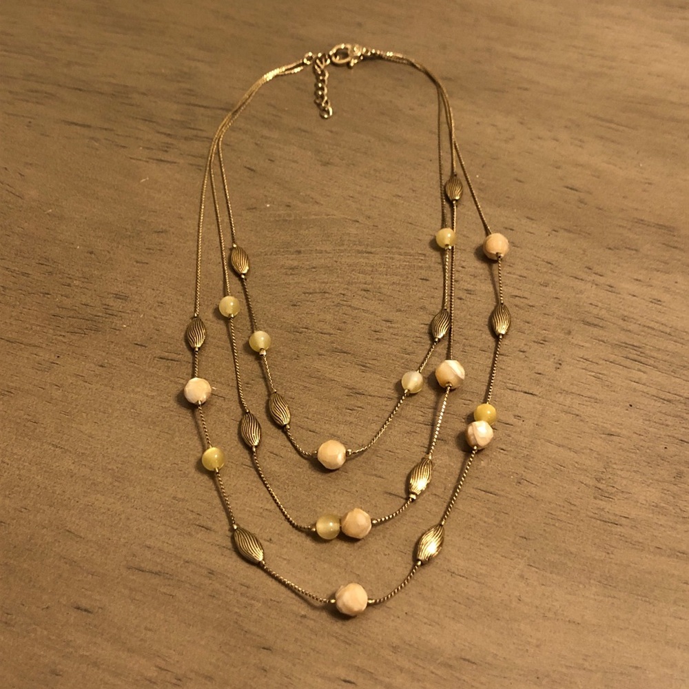 Vintage Monet Gold Tone and Cream Layered Necklace